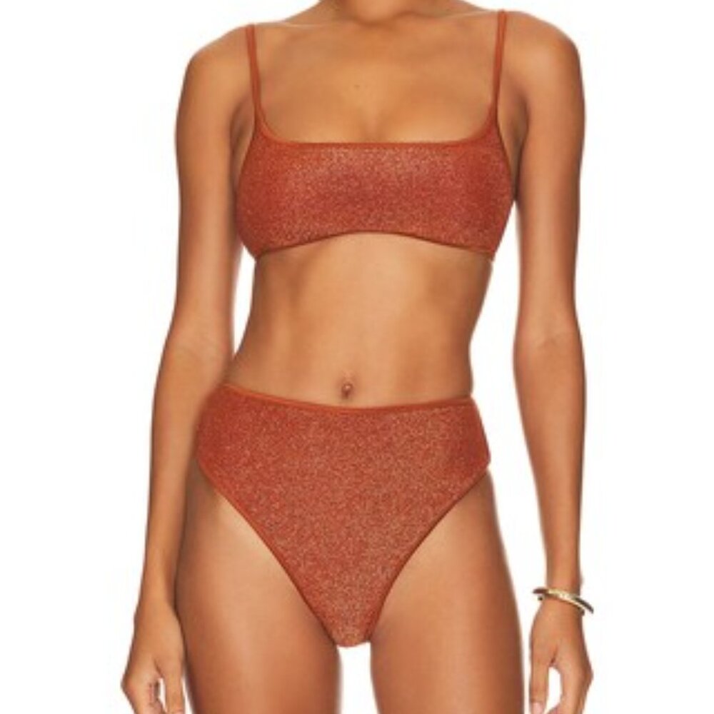 TULAROSA Juno top and high waist swim bottom in Clay, S